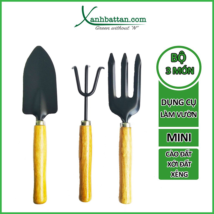 Bộ Ba Món Dụng Cụ Làm Vườn (Xẻng làm vườn - Xới đất - Cào đất)