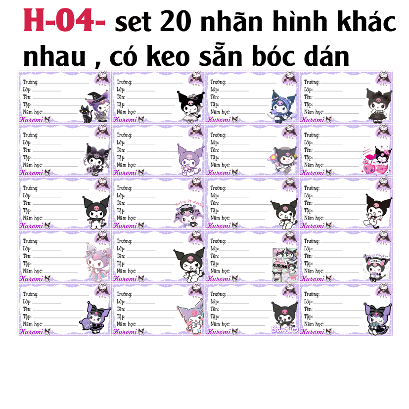 Nhãn vở Kuromi - Nhãn dán Kuromi (nhiều mẫu đẹp xinh)