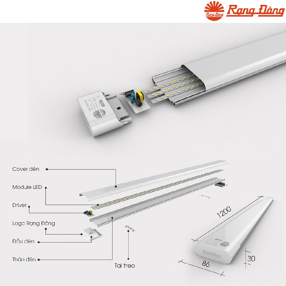 Bộ đèn led M66 60w Rạng Đông dạng tuýp thanh