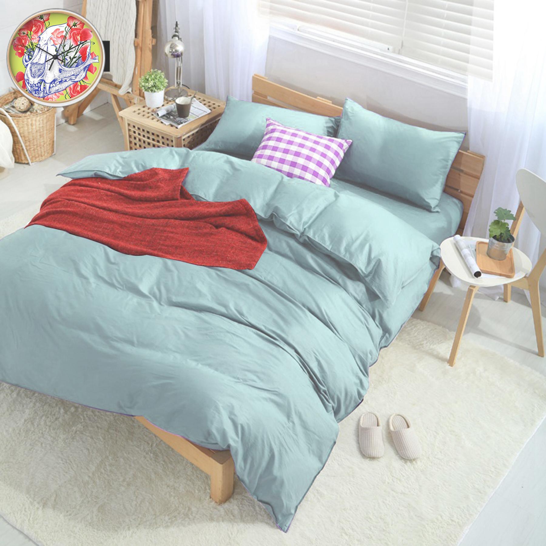 Bộ drap và mền cotton Yoona Korea (Blue Cloud)