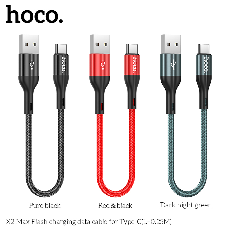 Cáp sạc ngắn và truyền data hoco x2 max cổng ln / type-c / micro-usb qc3.0, max 3a, dài 25cm - nhất tín authorised store