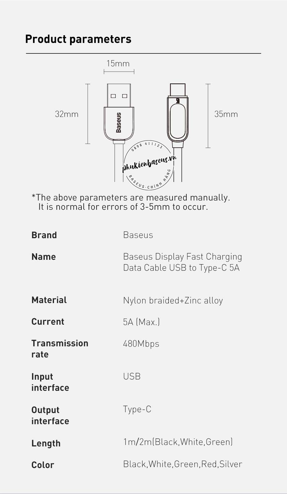 Cáp sạc nhanh có màn hình LED Baseus Display & Fast Charge Type C (40W, 5A, LED Display, Fast Charging/QC & Data Cable)