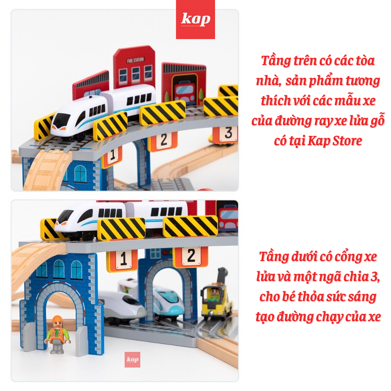 Trạm xe lửa 2 tầng (loại lớn) 17pcs, phụ kiện dành cho mô hình đường ray xe lửa gỗ