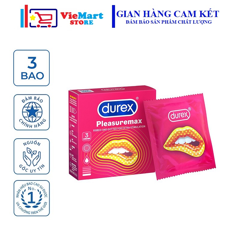 Bao cao su Durex Pleasuremax 3 bao / hộp