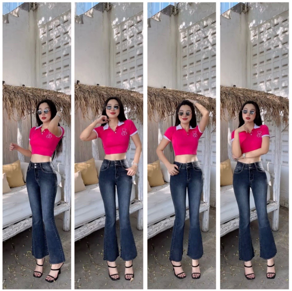 Quần jeans nữ 9 tấc ống loe màu xám đen vải mềm co giãn mạnh đẹp store 257