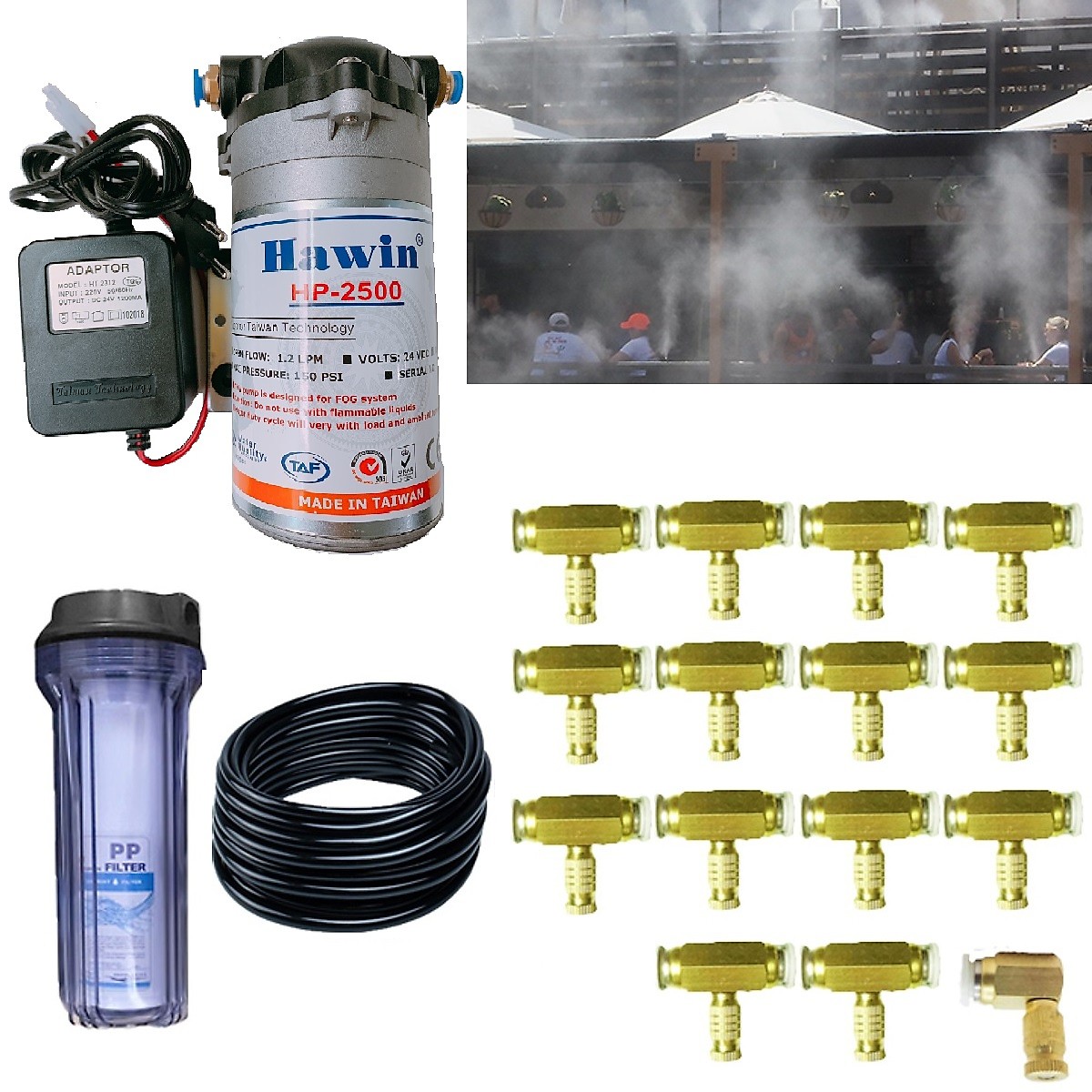 [HCM]Combo hệ thống phun sương làm mát quán ăn cafe gồm 15 đầu phun và đủ phụ kiện (LỌC CAO CẤP)