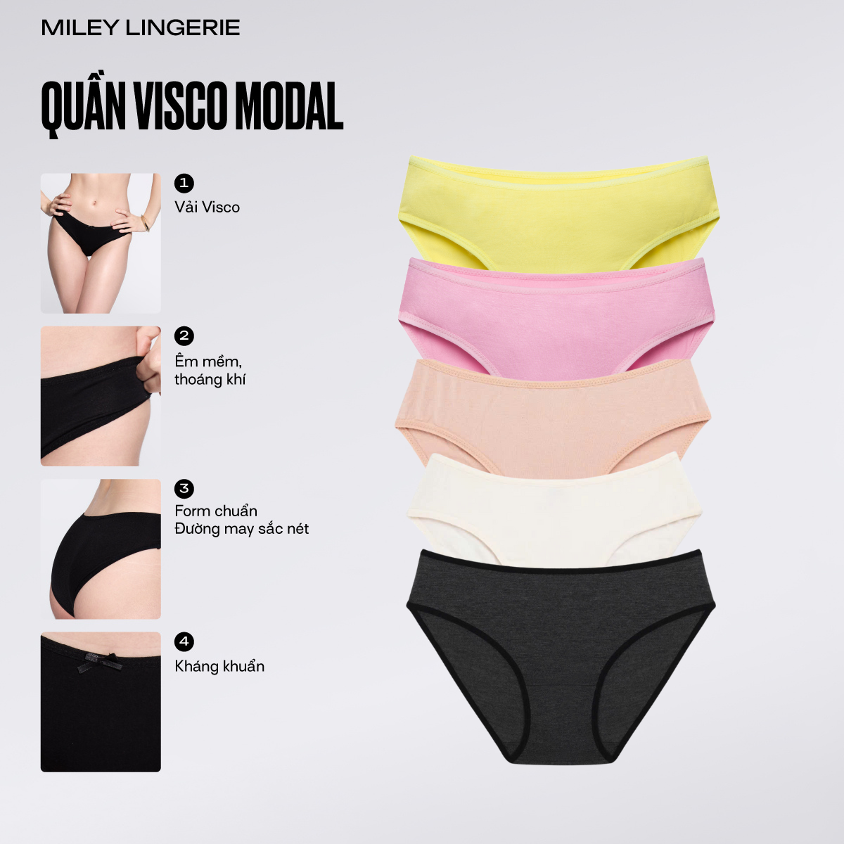 Combo 5 Quần Lót Modal Basic Êm Mềm Kháng Khuẩn Tốt MILEY LINGERIE- Màu ngẫu nhiên