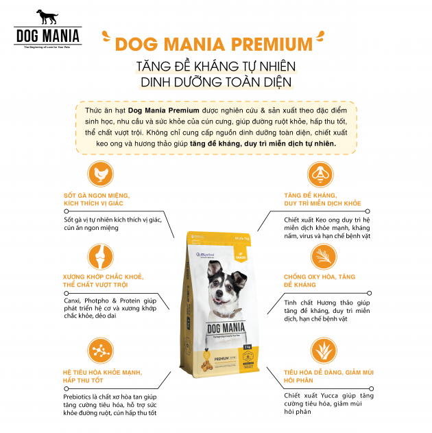 (Mua 1 TẶNG 2 HÀNG MẪU) Thức ăn hạt cho chó mọi lứa tuổi Dog Mania túi 1kg