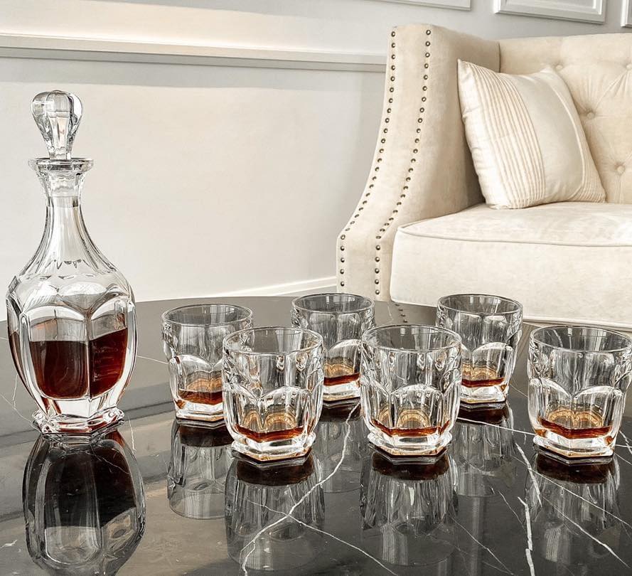 Bộ bình cốc whisky pha lê bohemia safari