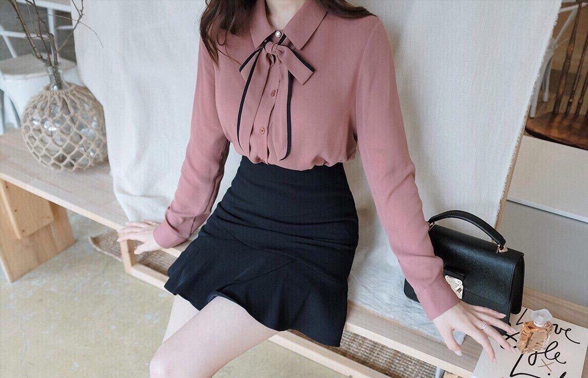 Áo sơmi von phối nơ cực nữ tính TTS0276