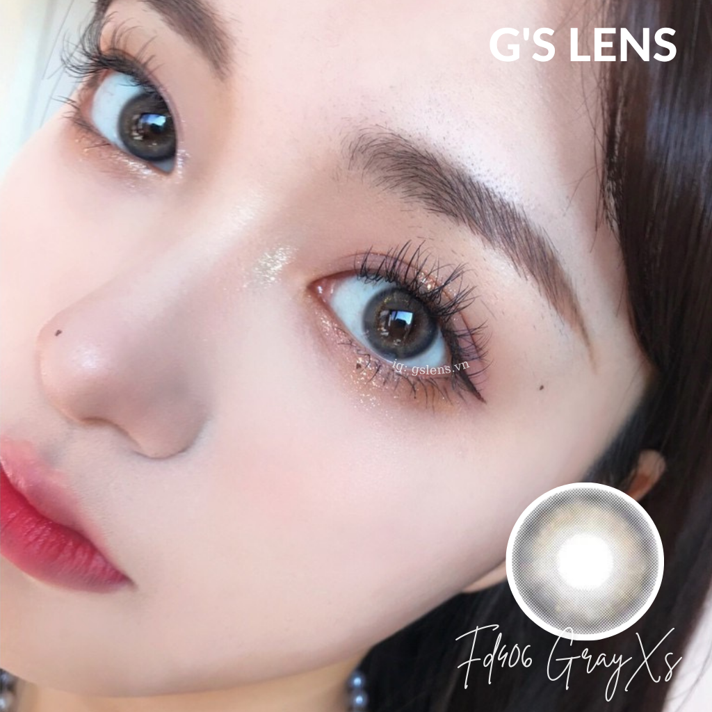 Lens Mắt Kính Áp Tròng Xám Nâu Nhũ Ánh Kim Không Giãn Size Xs 14mm Có 0 Đến 6 Độ Cận Fd406 Gray XS- GS LENS
