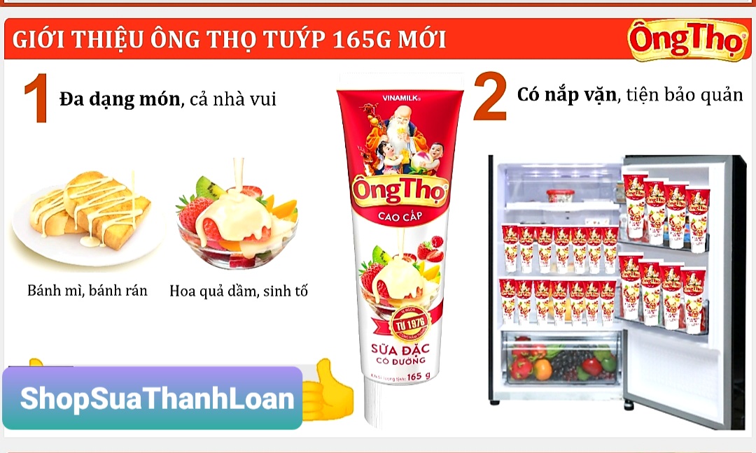 COMBO 3 TUÝP SỮA ĐẶC CÓ ĐƯỜNG ÔNG THỌ ĐỎ - TUÝP 165G.