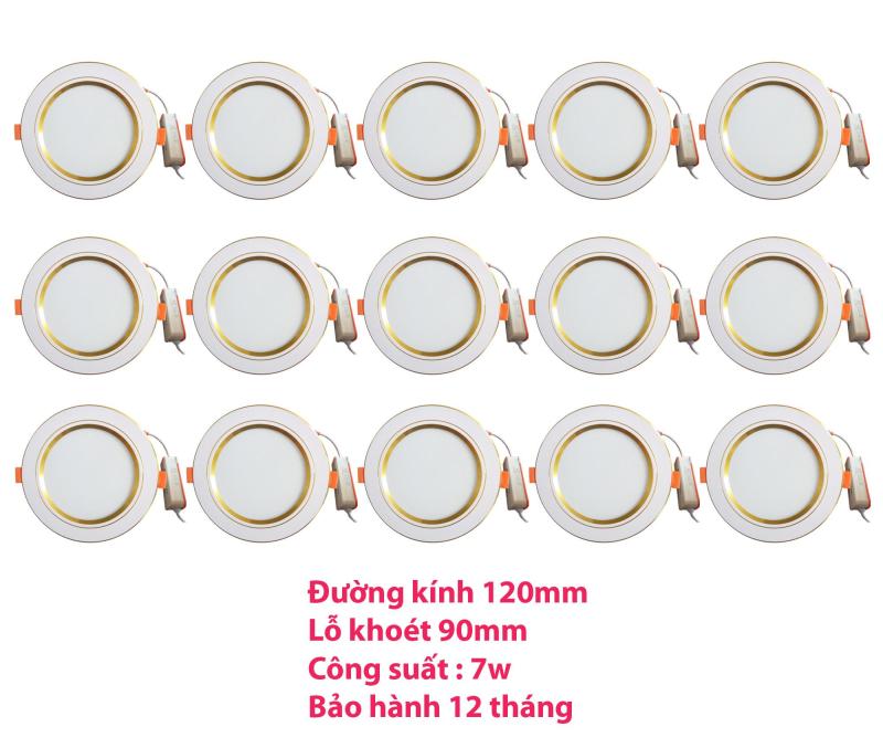 Bộ 15 đèn led âm trần viền vàng 7w 2 màu 3 chế độ (trắng –vàng ấm – vàng nắng)