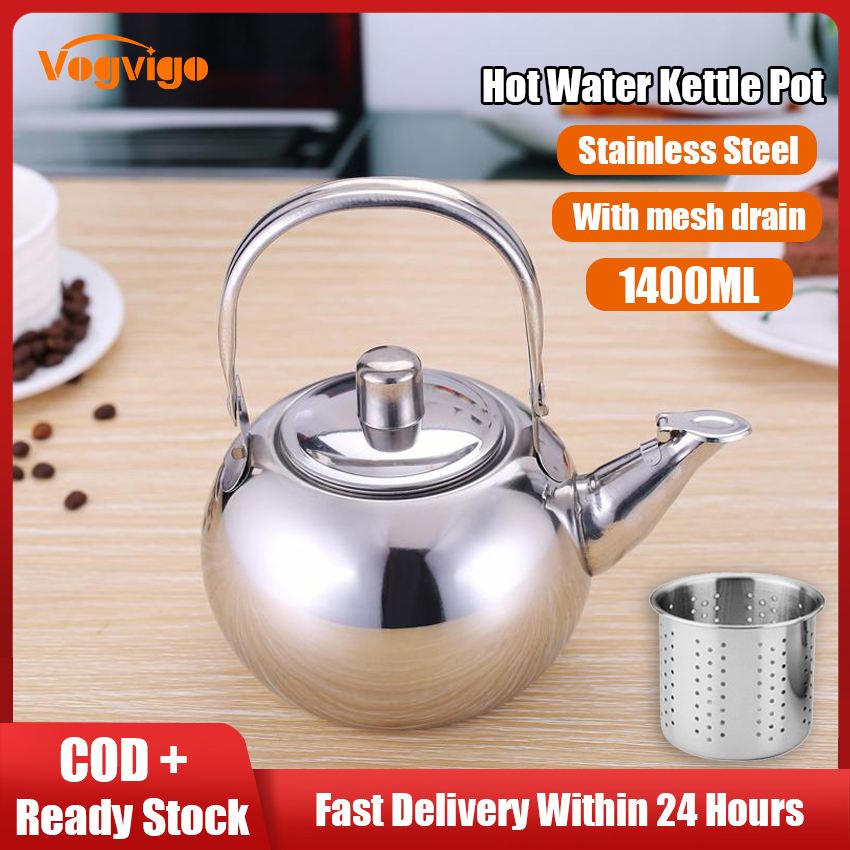 1.5L Stainless Steel Hot Water Kettle Pot, Loose Tea Maker Infuser Tea Kettle Pot, Metal Teapot with Removable Tea Strainer, Silver