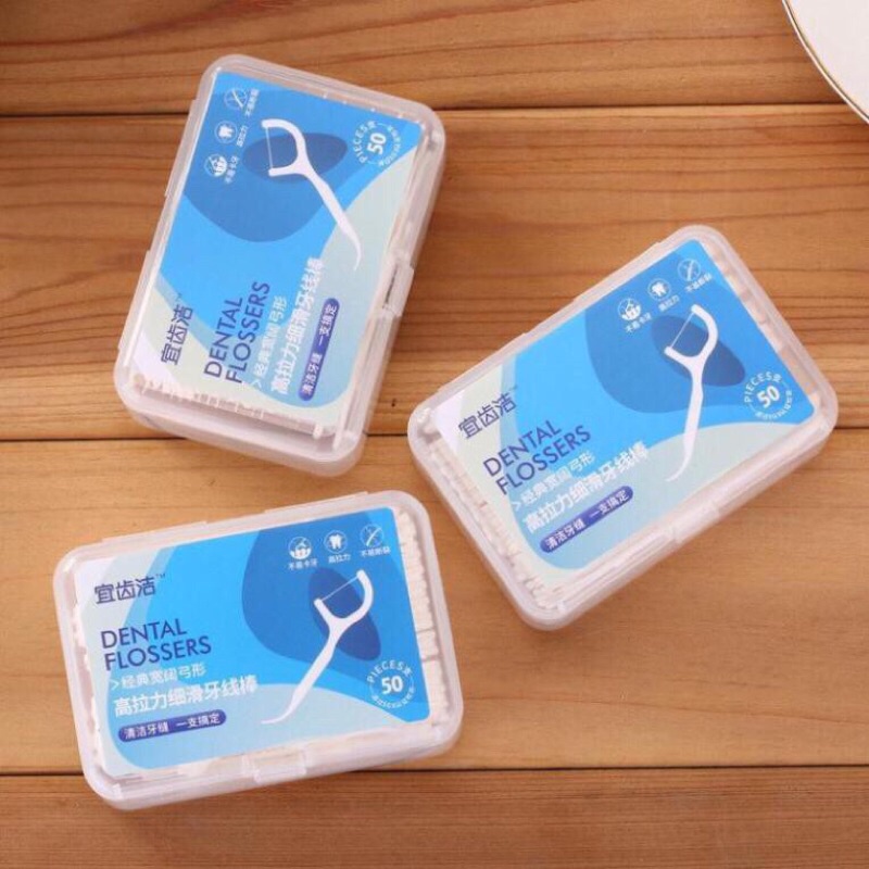 Combo 3 hộp tăm chỉ nha khoa sợi mảnh siêu chắc thiết kế 1 đầu nhọn xỉa răng, 1 đầu tăm chỉ nha khoa, 1 hộp gồm 50 cây, thiết kế nhỏ gọn dễ dàng bỏ túi xách mang đi xa GIÁ HỦY DIỆT