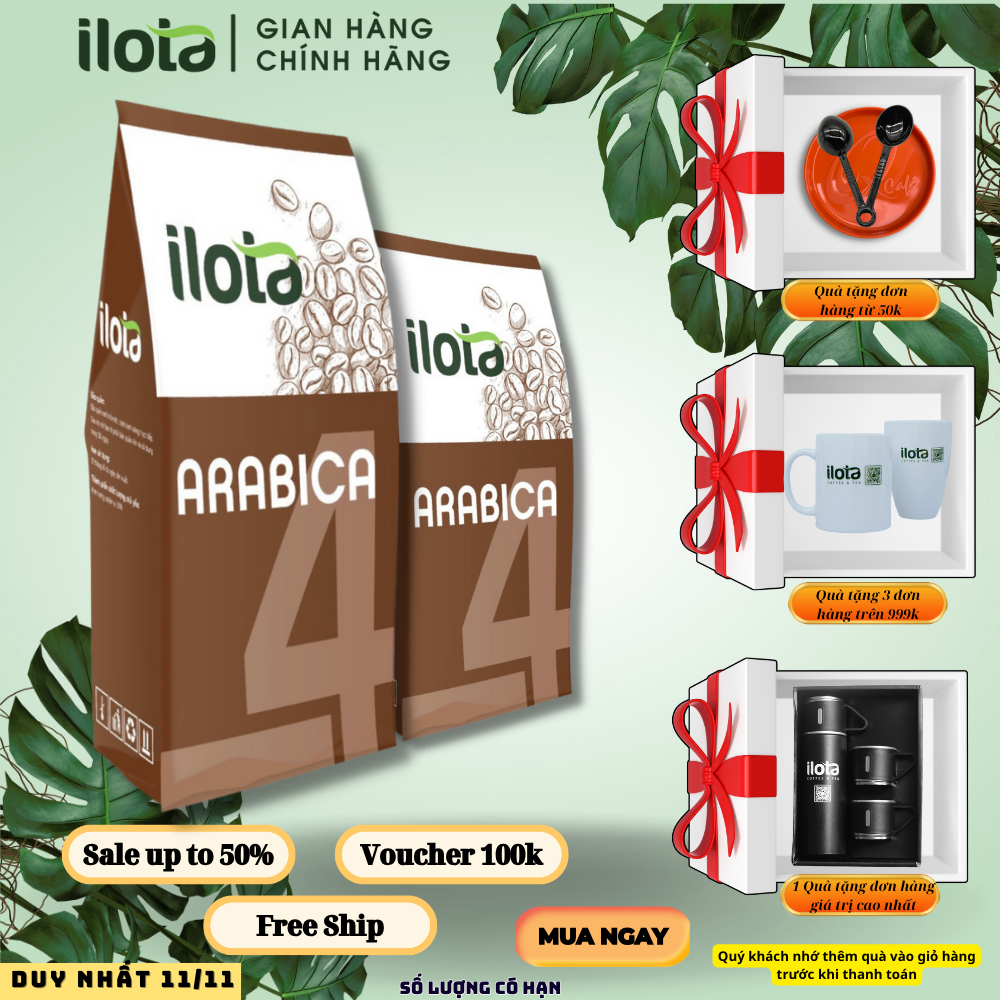 Cà phê 100% arabica ilota 4 rang xay nguyên chất rang mộc cafe thơm ngon chua dịu coffee pha máy espresso coldbrew phin