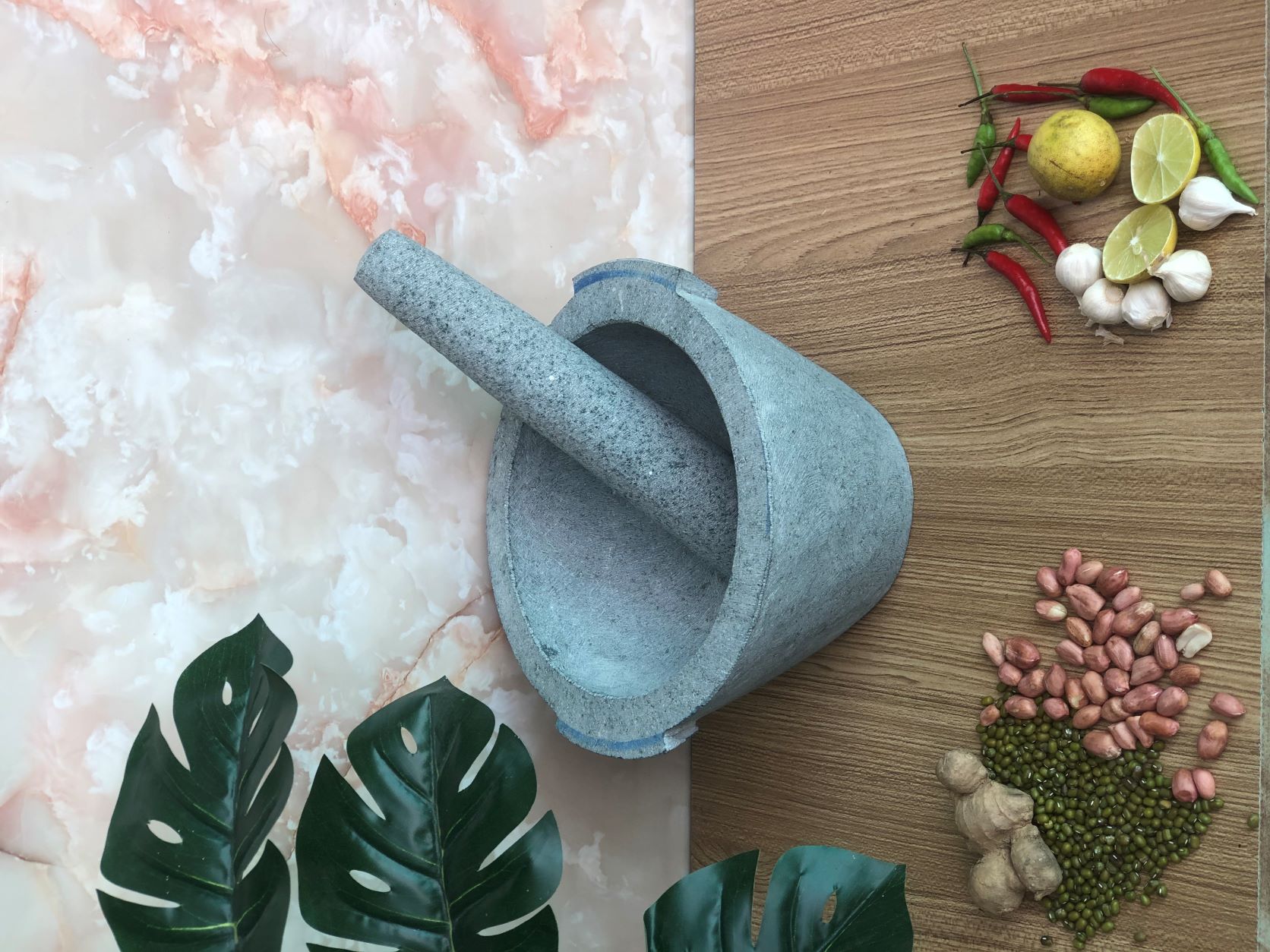bộ sản phẩm cối đá + chày đá đường kính 20cm