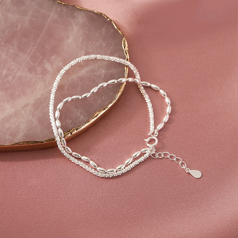 Lắc tay bạc nữ S925 - Vòng tay nữ bạc Ý 2 lớp Double Bracelet cá tính, sang trọng Vườn Trang Sức VTS VT00175