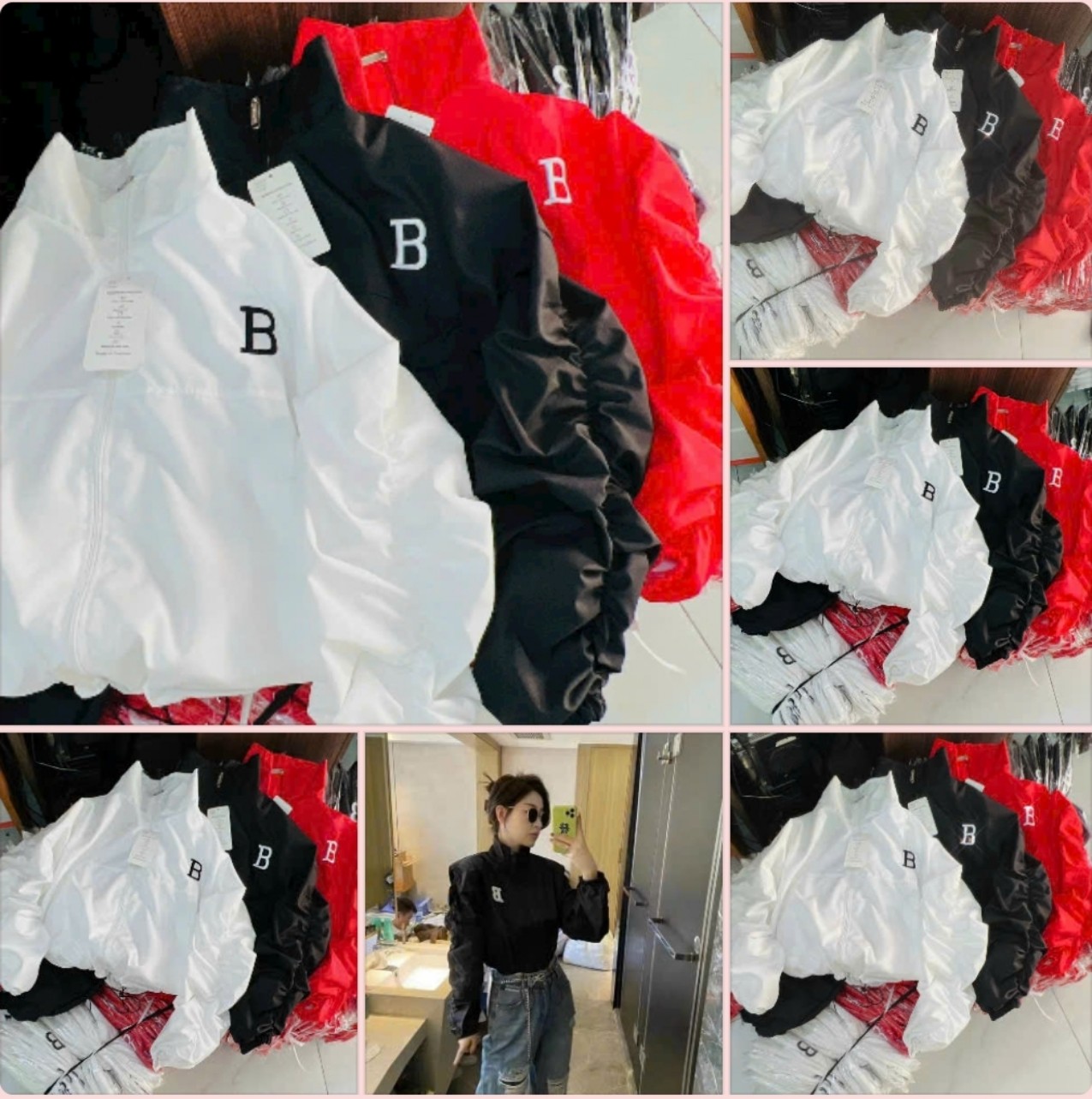 Áo khoác dù lửng Nữ kiểu croptop cánh dơi logo thêu B tay nhúm dây rút phao cực trend 777croptop1343 1343