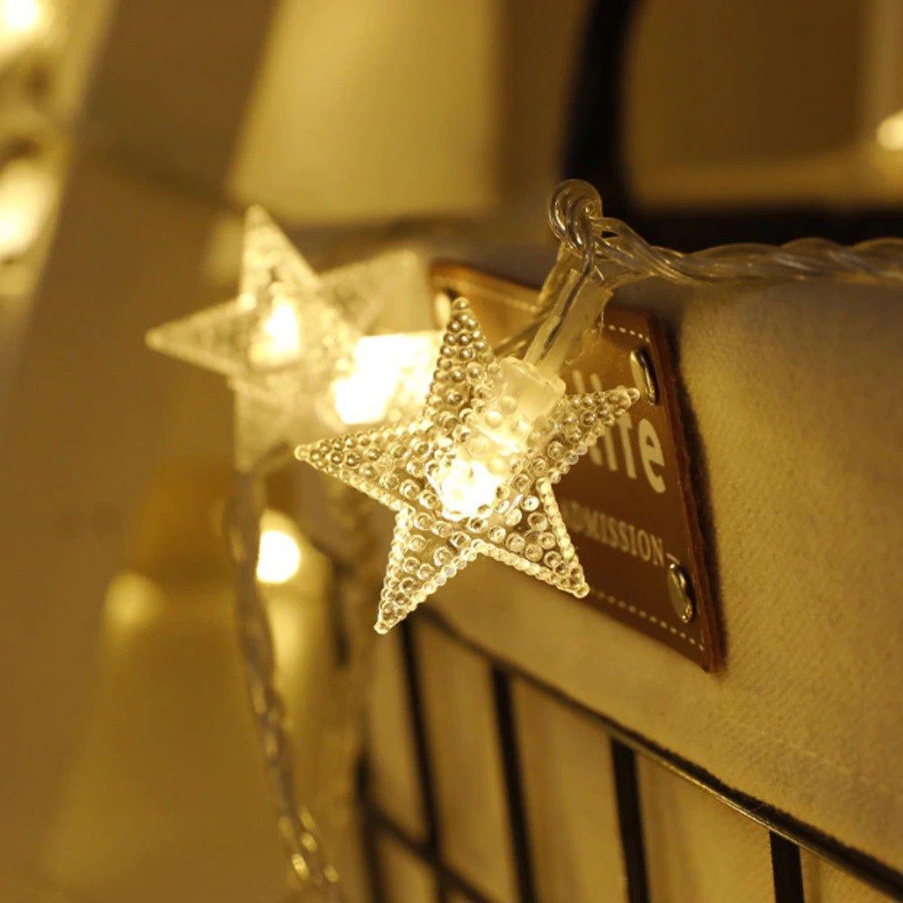 Dây đèn led hình ngôi sao trang trí giáng sinh, noel, lễ tết màu vàng ấm