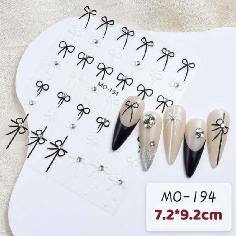 Sticker lụa 5D đính đá hình nơ trang trí nail siêu xinh