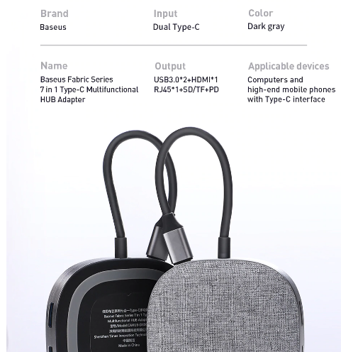 Bộ Chia Hub Đa Năng Baseus Fabric Series 7in1 Type-C Multifunctional HUB Adapter - Type-C