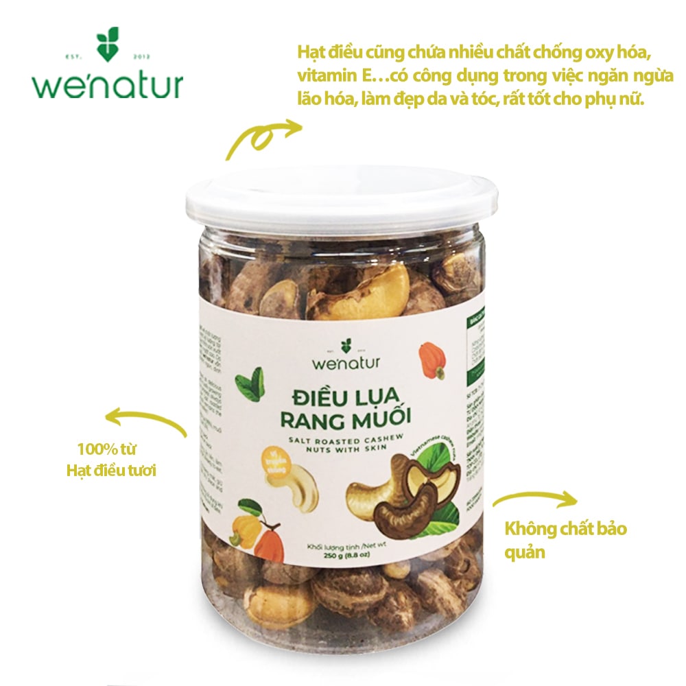[Dinh Dưỡng Cao] Hạt Điều Lụa Rang Muối Nguyên Vỏ we'natur 250g