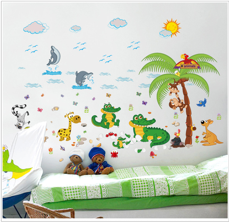 [HCM]DECAL DÁN TƯỜNG BÌNH TRÀ VUI NHỘN VÀ AO CÁ SẤU