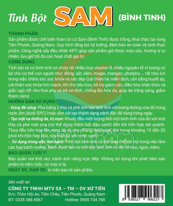 tinh bột Sam, tinh bột bình Tinh nguyên chất, đặc sản Xứ Tiên
