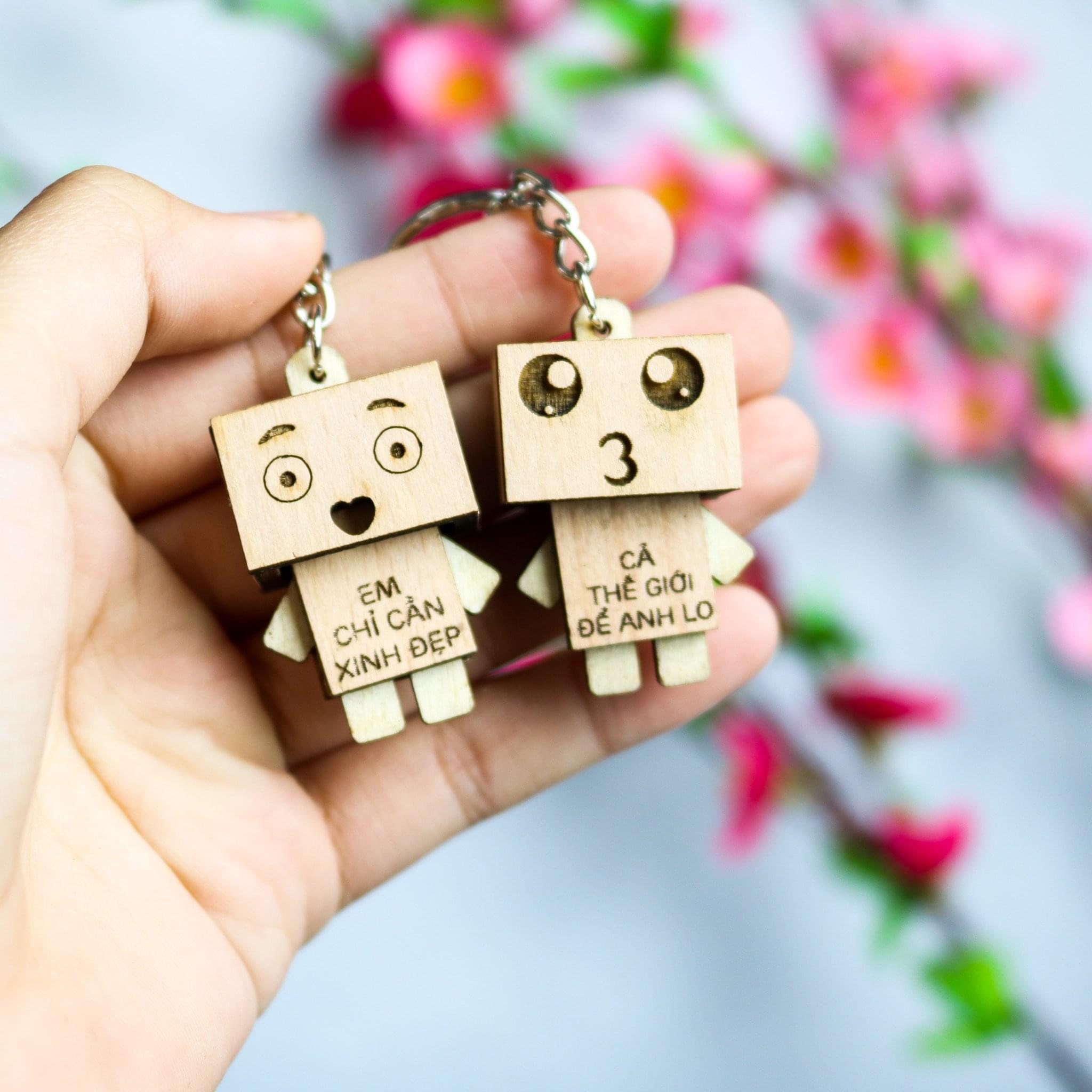 Móc khóa Danbo những câu trendy bằng gỗ dễ thương