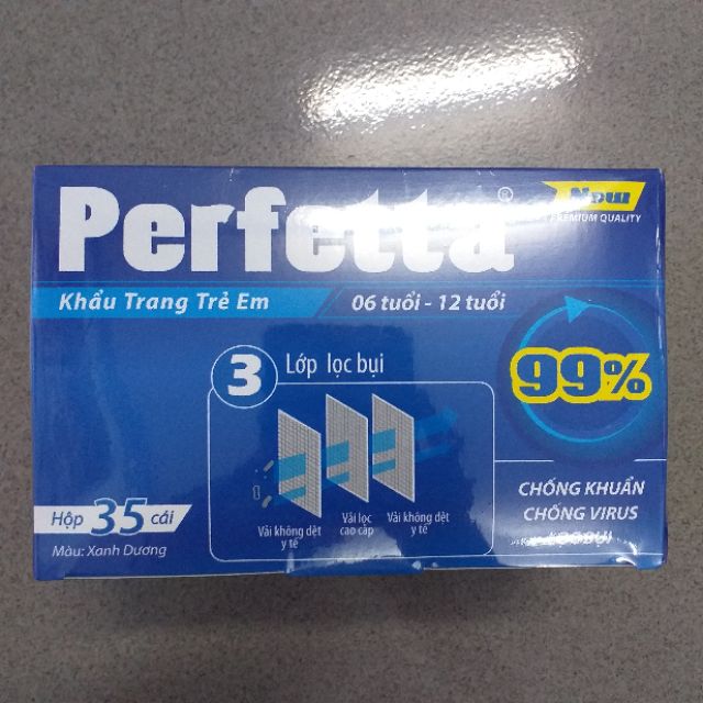 [HCM]Khẩu trang cho bé lớp Perfetta Trẻ Em Xanh (35 Cái/Hộp)