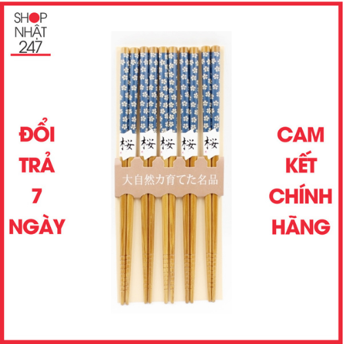 Bộ 5 đũa mẫu hoa xanh Kokubo Chất lượng cao nội địa Nhật Bản