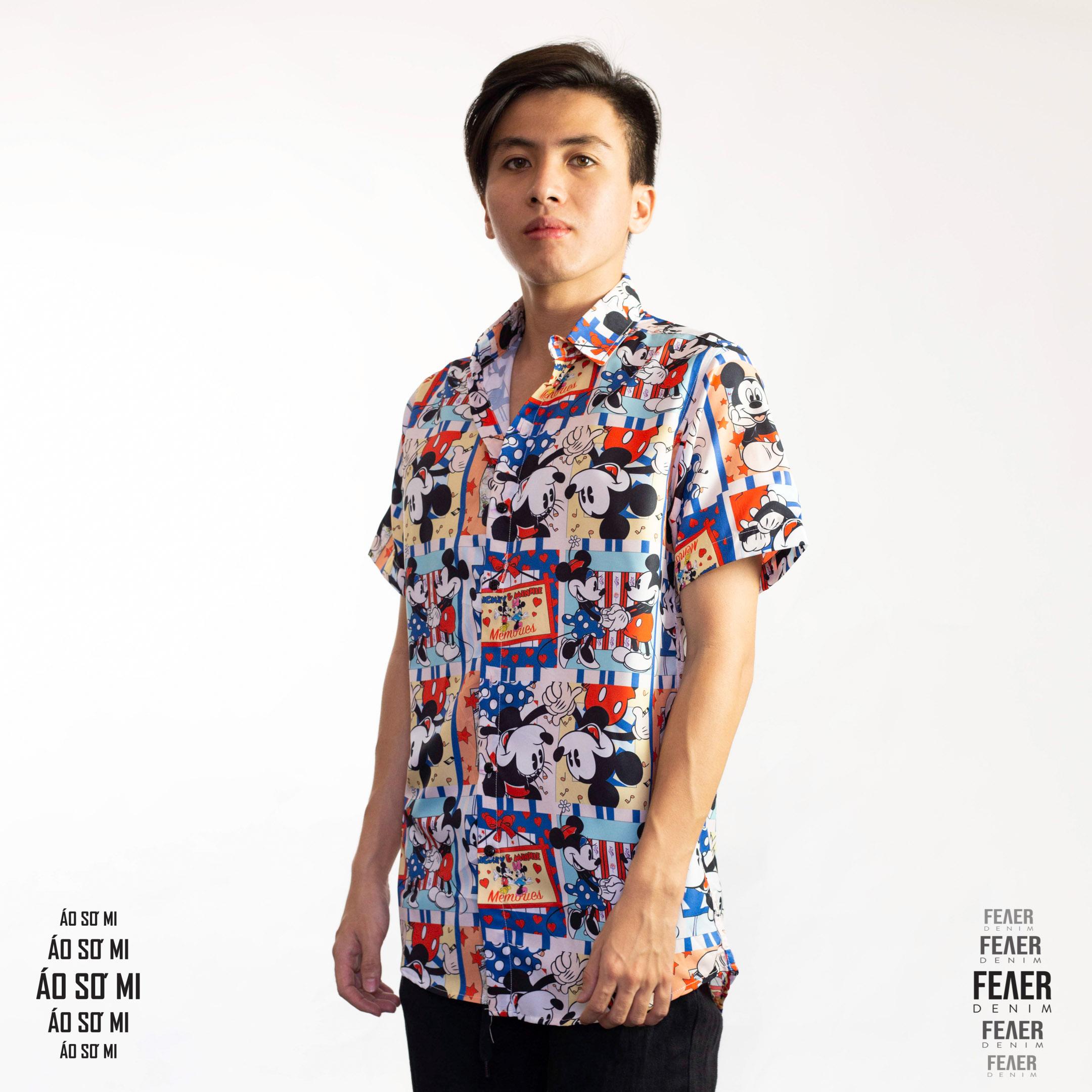 Áo Sơ Mi nam tay ngắn Chuột Mickey - Chất lụa