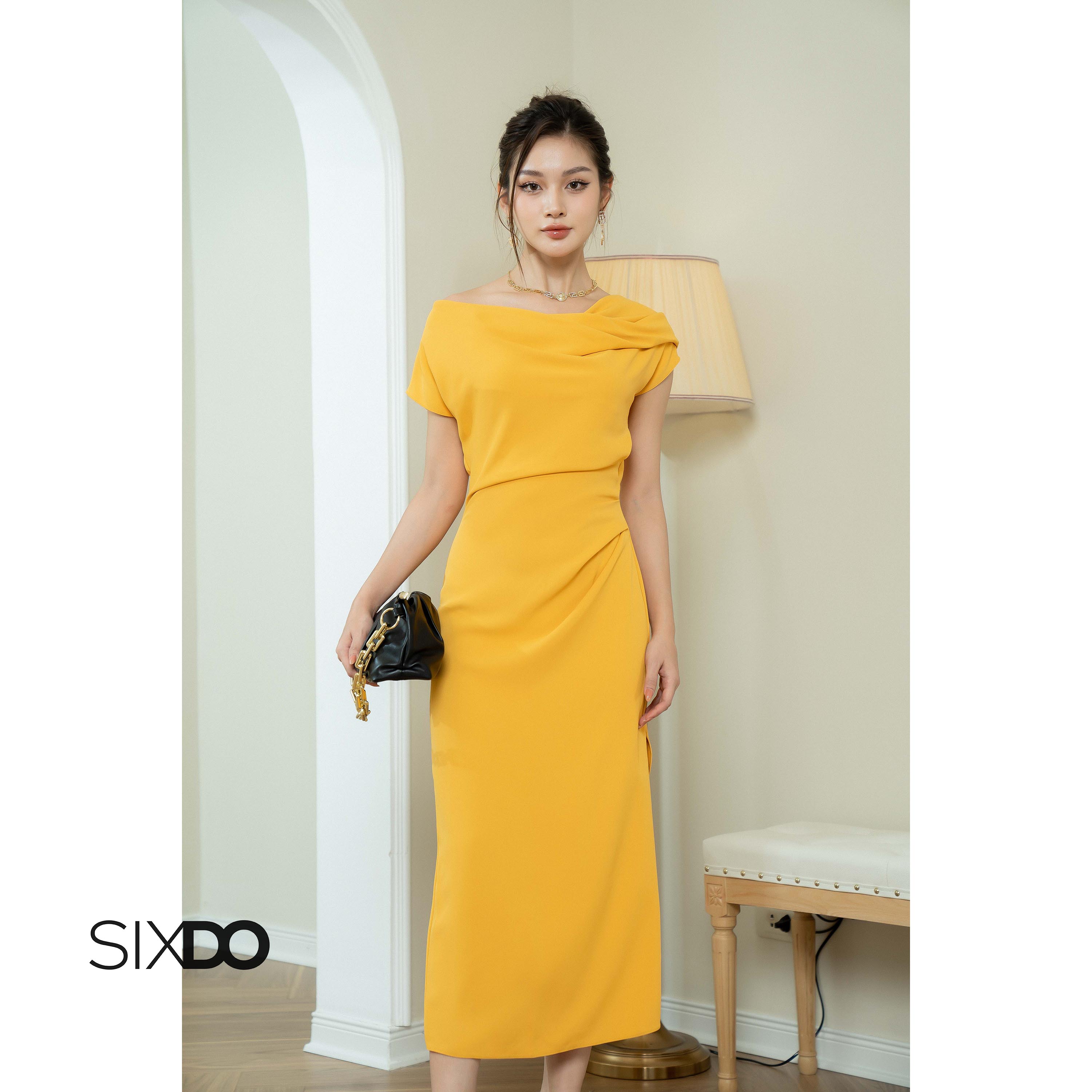 Đầm lụa cổ thuyền SIXDO (Boatneck Midi Silk Dress)