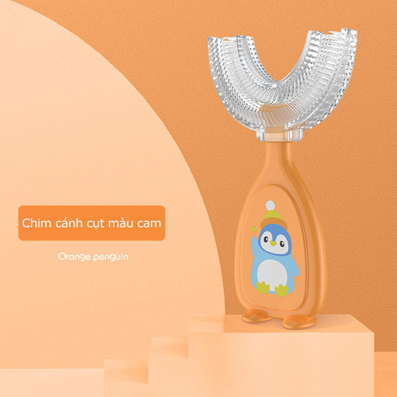 Soft silicone U-shaped baby toothbrush for children from 2 to 12 years old penguin shape
