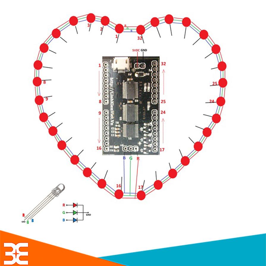 Combo Led Trái Tim 32 Led RGB