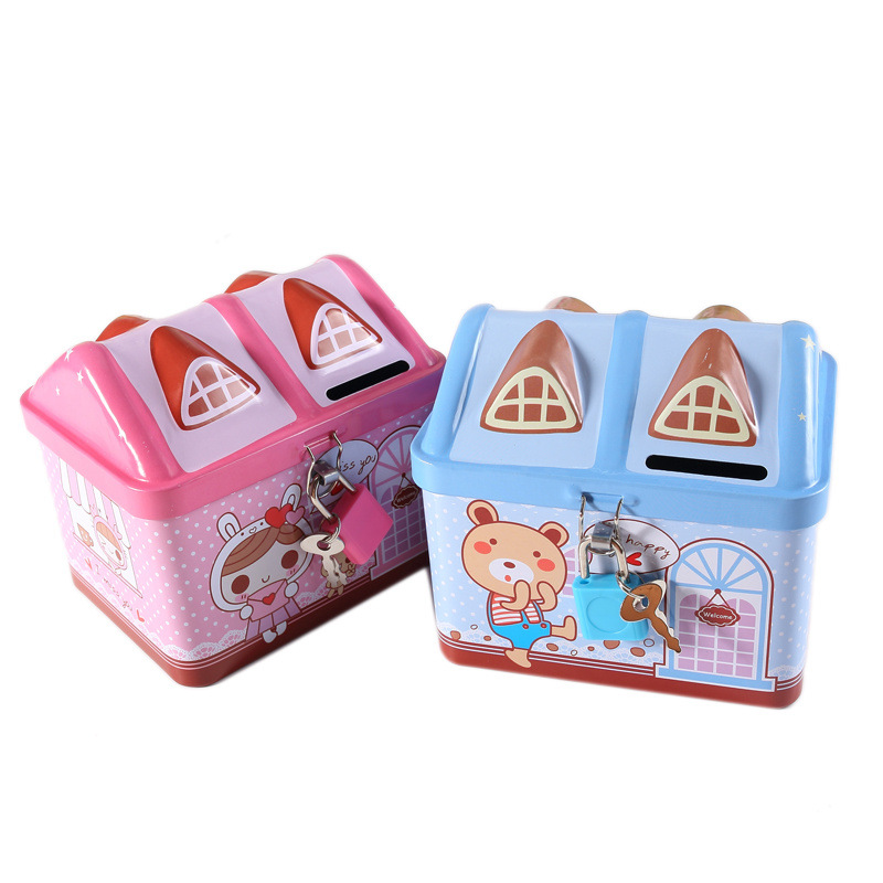 Két sắt hình ngôi nhà cho bé 12-9-10cm,két sắt mini cho bé, đồ chơi, ống heo
