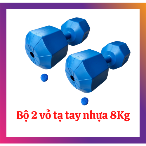 Set 2 Cover Plastic Dumbbells 8kg (Not including concrete)