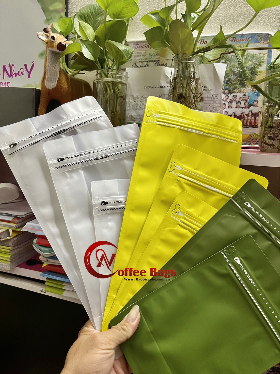 [Mẫu thử - 1 túi Cafe] Túi zipper 8 cạnh cafe (Nhiều màu - nhiều size)