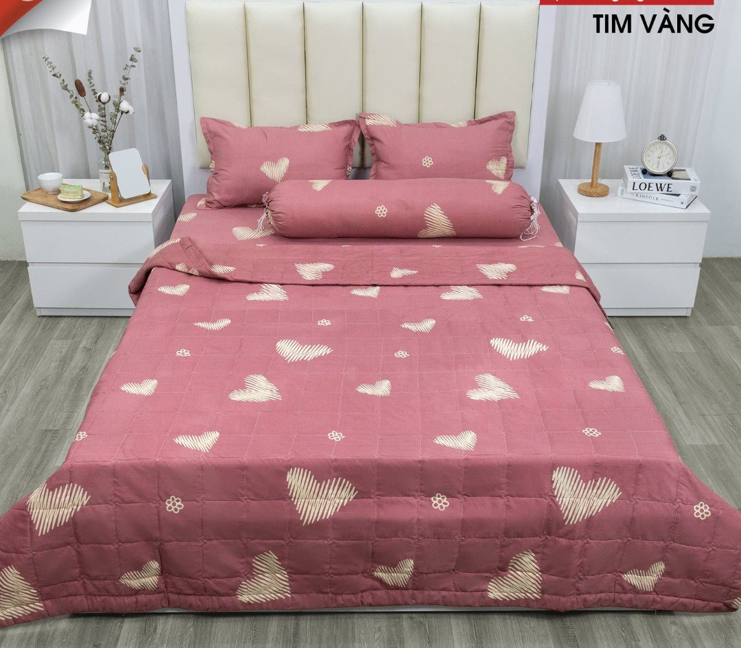 Bộ ga gối,ga trải giường 3 món 1m6x2m mẫu đào cam