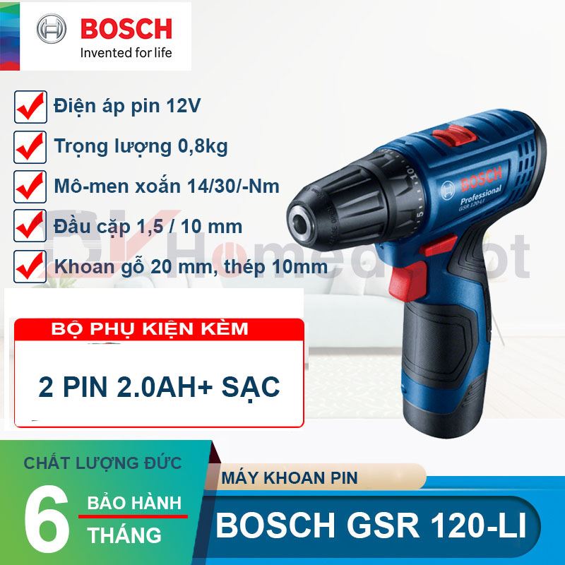 Máy khoan vặn vít dùng pin 12V Bosch GSR 120-Li GEN II NEW  ( 2 pin 1 sạc )