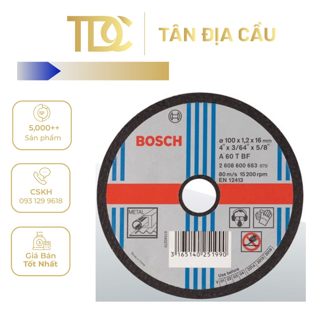 Đá cắt sắt cutting disc bosch 4" , 100 x 1.2 x 16mm, #2608600266-708 a60tbf - tandiacau