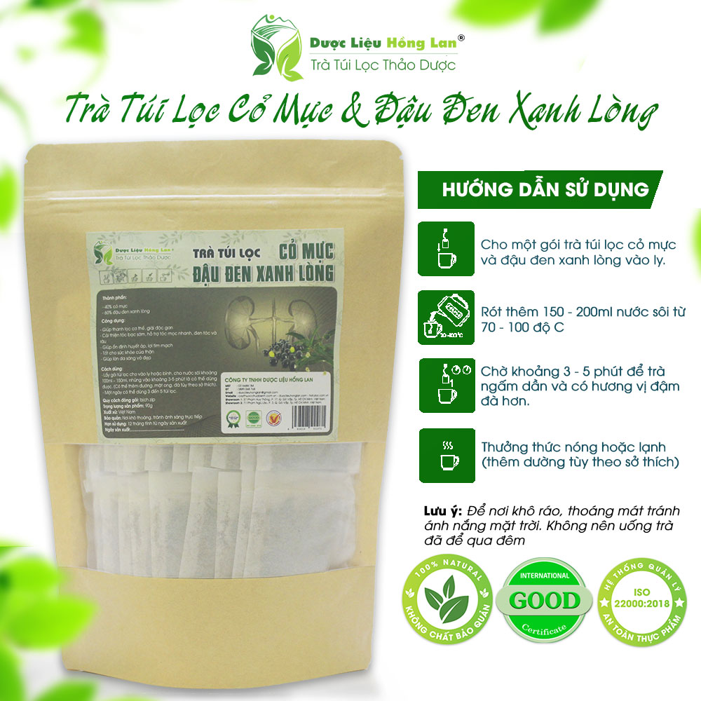 Trà cỏ mực & đậu đen xanh lòng túi lọc 60g dược liệu hồng lan -
