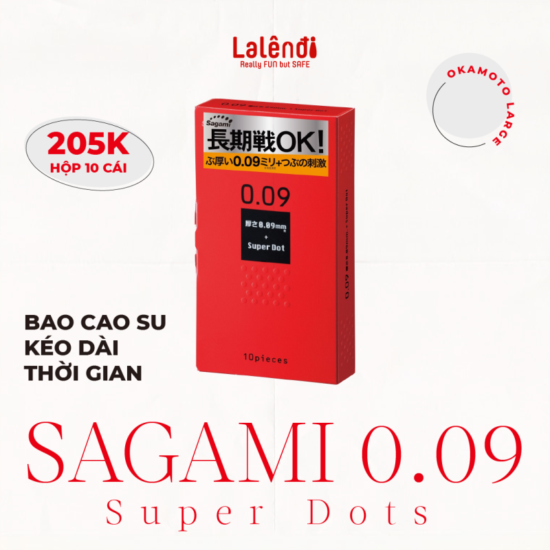 Bao cao su Sagami 0.09 Super Dots kéo dài thời gian, có gai (10 bao/hộp) | Lalendi Store nhập khẩu