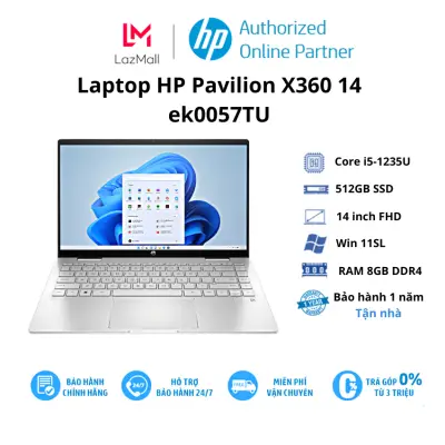 Laptop HP Pavilion X360 14-ek0057TU (6K7E0PA)/ Bạc/ Intel Core i5-1235U (Up to 4,40 GHz, 12MB)/ RAM 8GB/ 512GB SSD