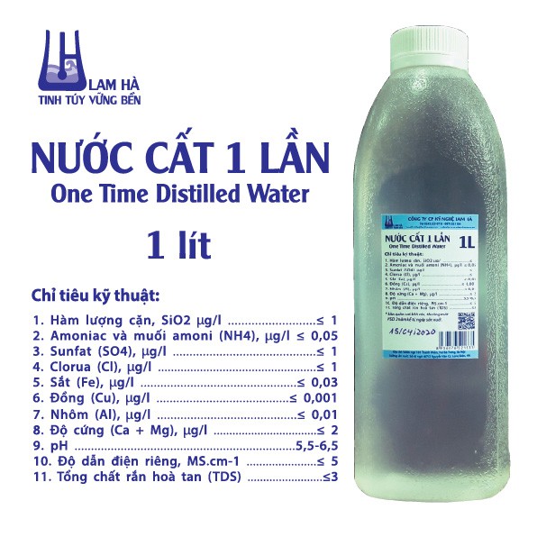 Nước cất 1 lần, nước cất 2 lần, nước cất 3 lần lam hà 1 lít