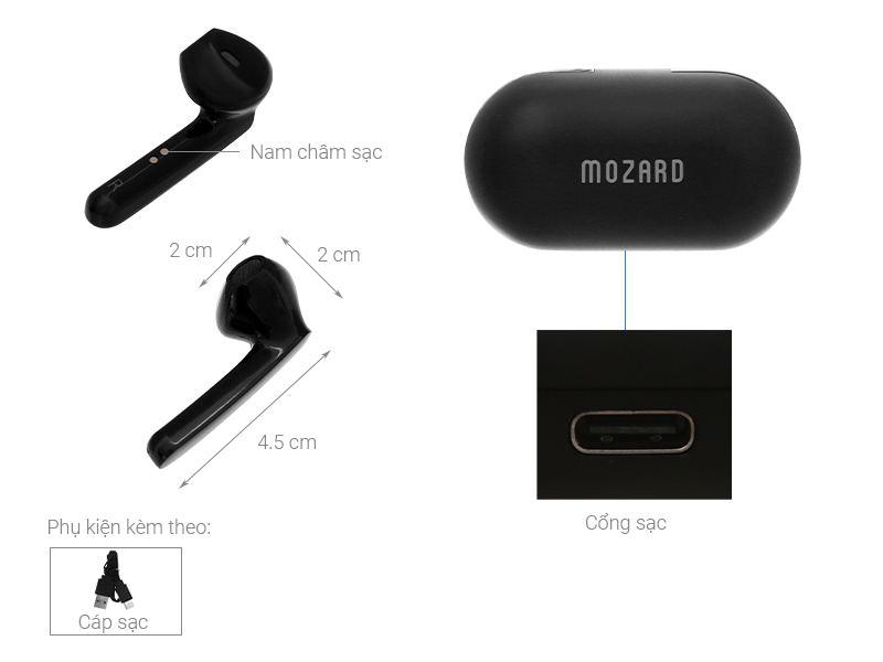 Tai nghe Bluetooth True Wireless Mozard DT920 Đen