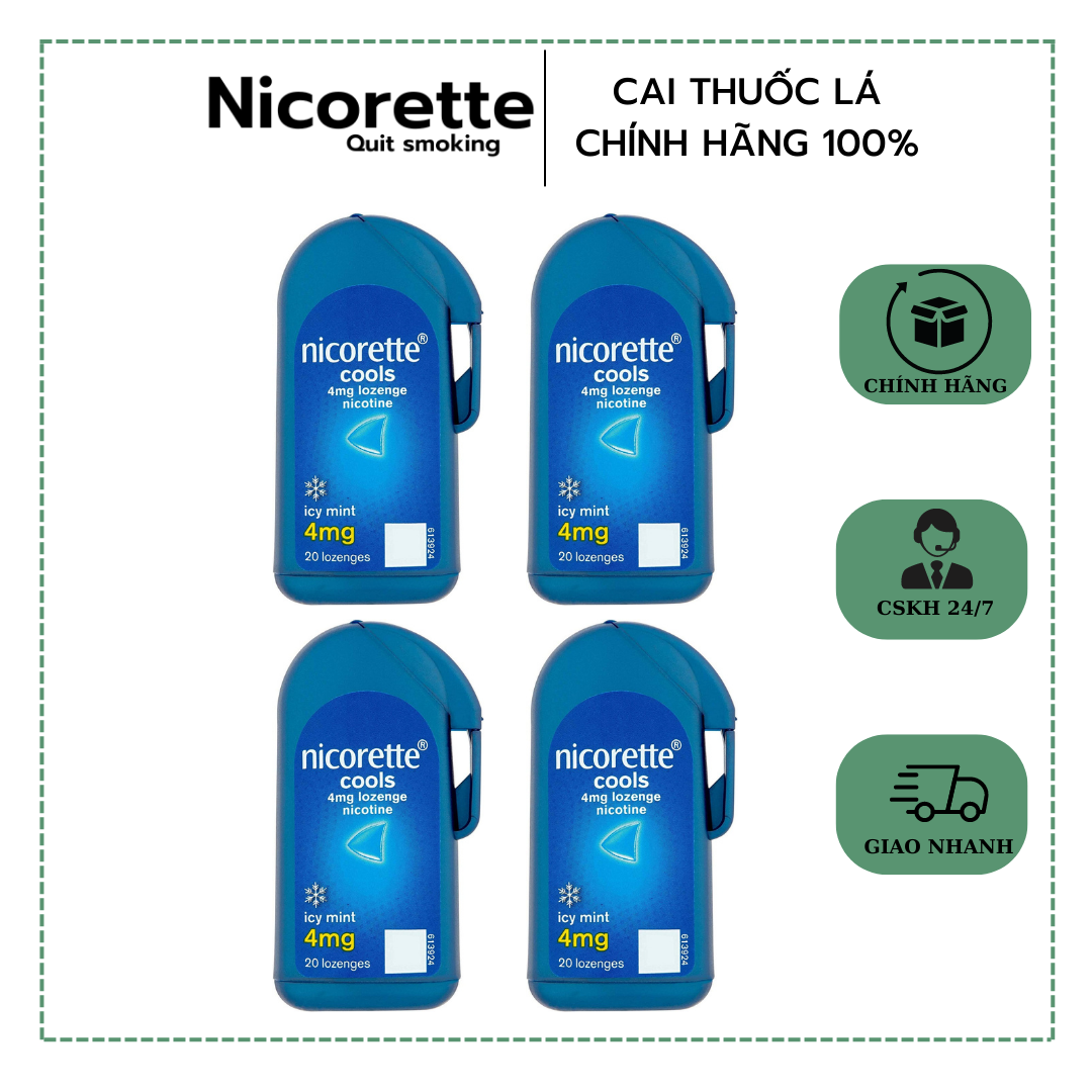 Kẹo ngậm cai thuốᴄ Nicorette Cools Lozenges 4mg-80 pieces-Nicorette Fruit Lozenge Nicotine 4 x 20 Lozenges, 4 mg (Stop Smoking Aid)