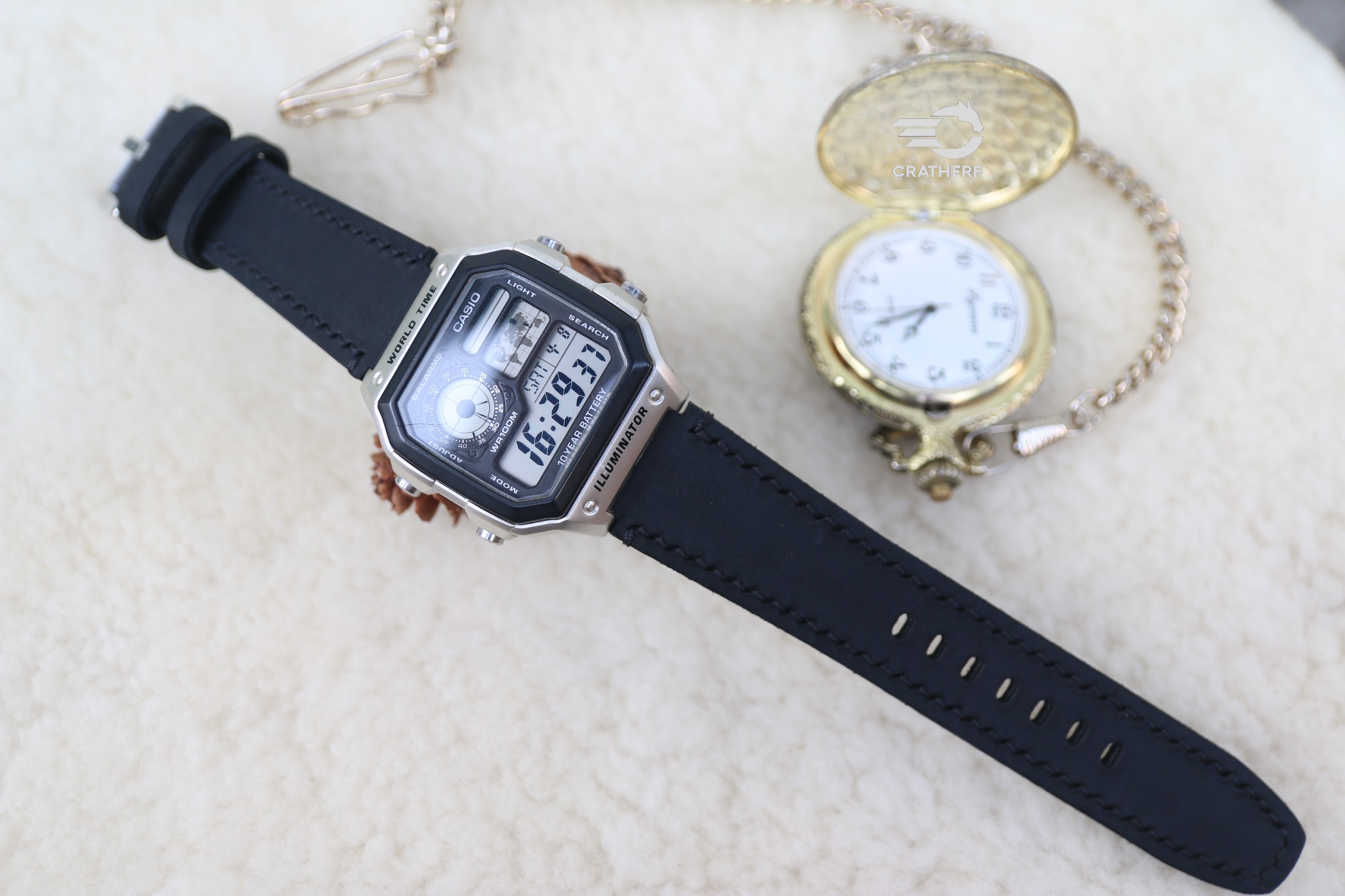 Dây da thay thế đồng hồ Casio AE1200 da bò sáp handmade