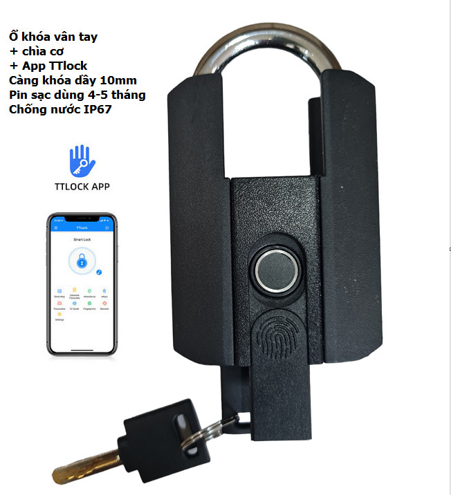 Ổ khóa vân tay siêu to có chìa cơ và App TTlock